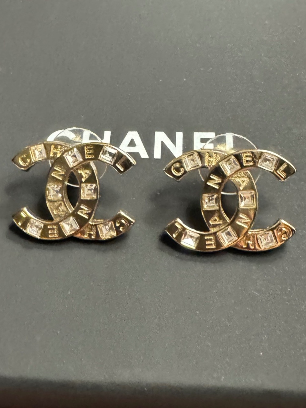 Limited Edition Classic Chanel CC Crystal Embellished Gold Plated Earrings